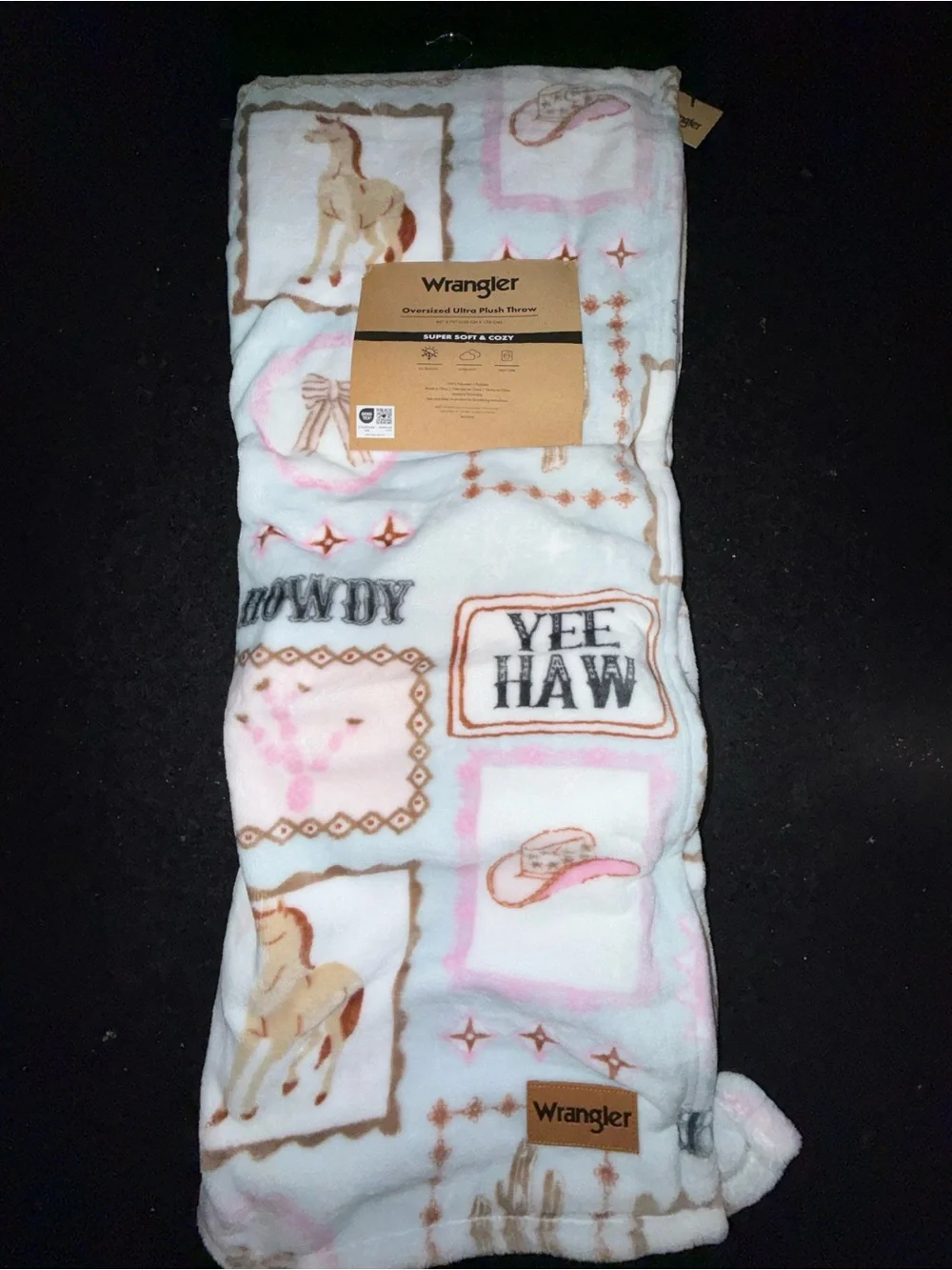 NEW Wrangler Blue & Pink FUN Western Theme OVERSIZED 60x70” ULTRA PLUSH THROW